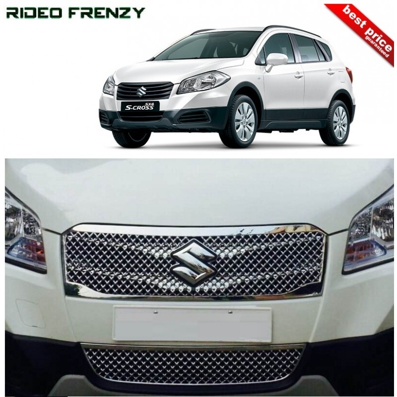 Buy Full Front Maruti S-Cross Chrome Grill Covers (upper+lower) at low prices-RideoFrenzy