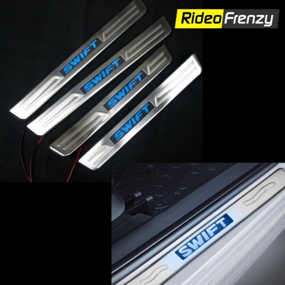 Maruti Swift Stainless Steel Sill Plates with Blue LED