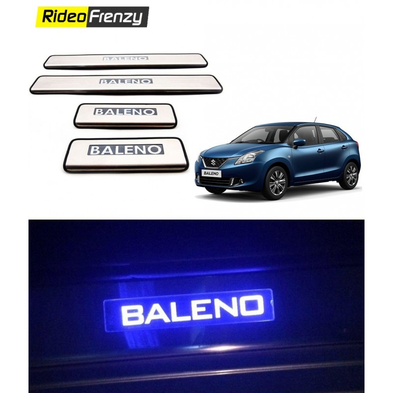Buy Maruti Baleno Stainless Steel Scuff Plates with blue LED | Best Selling Baleno Accessories