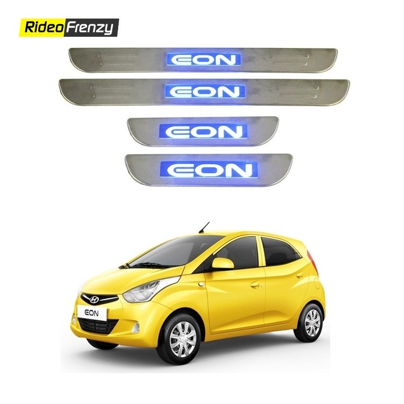 Buy Hyundai Eon Stainless Steel Door Scuff Sill Plate with blue LED at low prices-RideoFrenzy