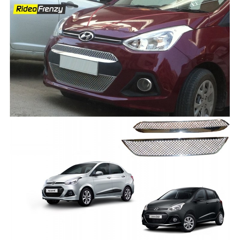 Hyundai Grand i10 & Xcent Chrome Grill Covers (Upper+lower) | High Quality ABS Plastic Chrome Plating