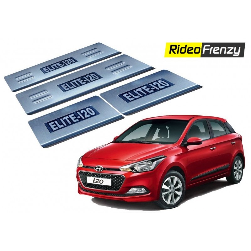Buy Hyundai Elite i20 Stainless Steel Door Scuff Sill Plate with blue LED at low prices-RideoFrenzy