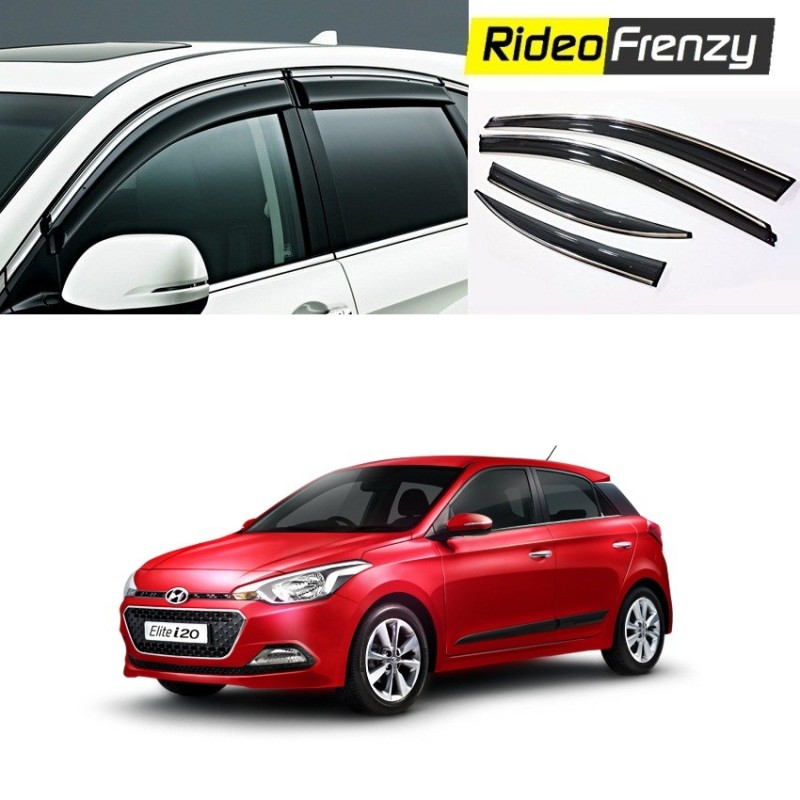 Buy Unbreakable Hyundai Elite i20 Door Visors in ABS Plastic with Chrome lining at low prices-RideoFrenzy