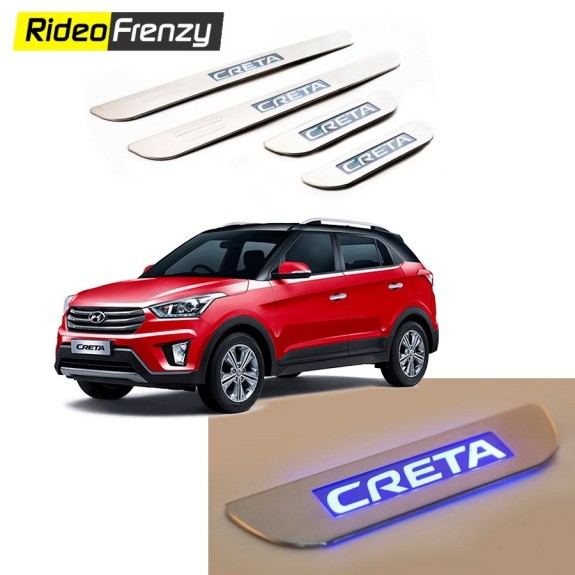 Buy Hyundai Creta Stainless Steel Door Scuff Sill Plate with blue LED at low prices-RideoFrenzy