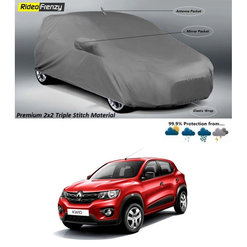 Buy Premium Fabric Renault Kwid Body Covers with side Mirror Antenna Pockets at low prices-RideoFrenzy