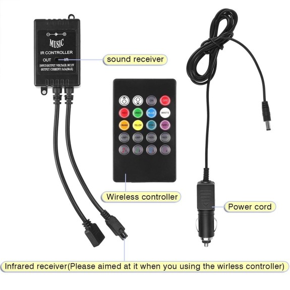 Multi Color Car Interior Atmosphere Led Lighting Kit Ir Remote Control Plug Play Type
