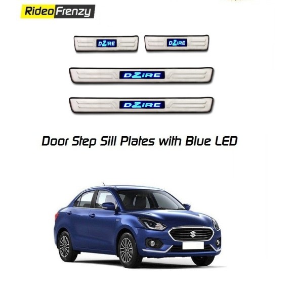 Buy Maruti Dzire 2017 Scuff Plates Online | Blue LED | Stainless Steel
