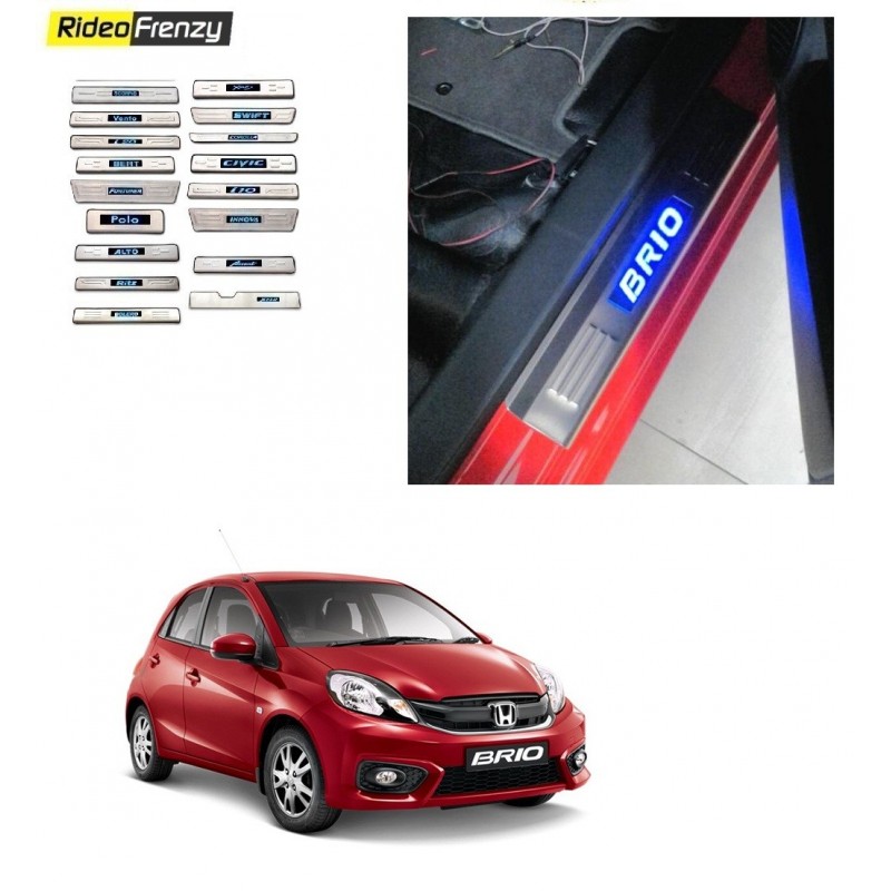 Buy Honda Brio Door Stainless Steel Sill Plate with Blue LED online at low prices-RideoFrenzy