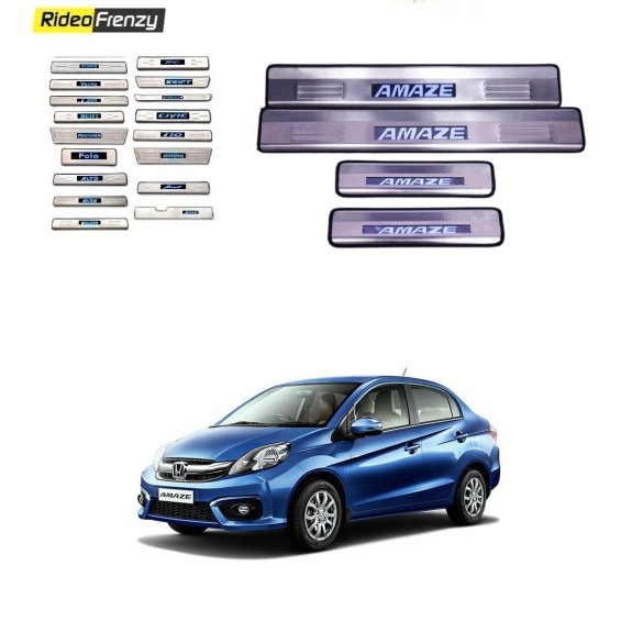 Buy Honda Amaze Door Stainless Steel Sill Plate with Blue LED online at low prices-RideoFrenzy
