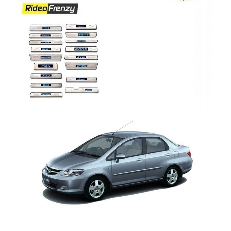 Buy Honda City Zx Door Stainless Steel Sill Plate with blue LED online at low prices-RideoFrenzy
