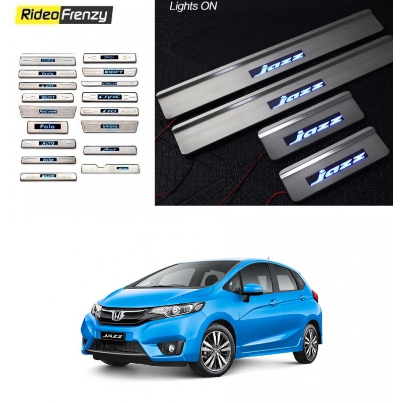 Buy Honda Jazz Door Stainless Steel Sill Plate with Blue LED online at low prices-RideoFrenzy