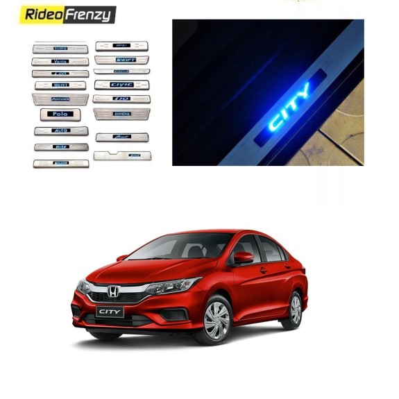 Buy Honda City Ivtec/Idtec Door Stainless Steel Sill Plate with Blue LED online at low prices-RideoFrenzy