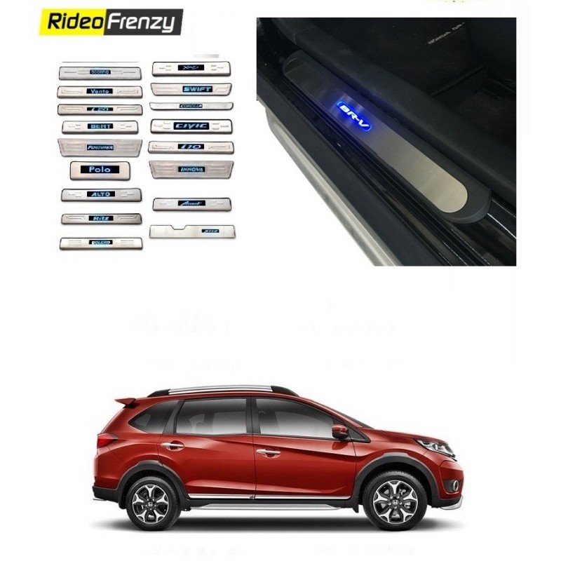 Buy Honda BRV Door Stainless Steel Scuff Plate with Blue LED online at low prices-RideoFrenzy