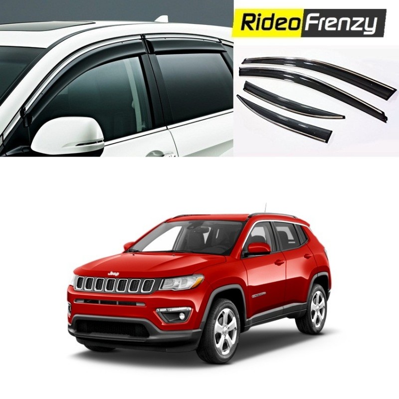 Buy Unbreakable Jeep Compass Chrome Line Door Visors in ABS Plastic at low prices-RideoFrenzy