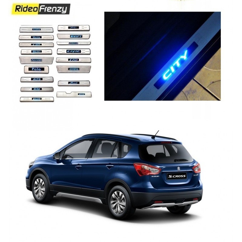 Buy Maruti Scross Door Stainless Steel Sill Plate with blue LED at low prices-RideoFrenzy