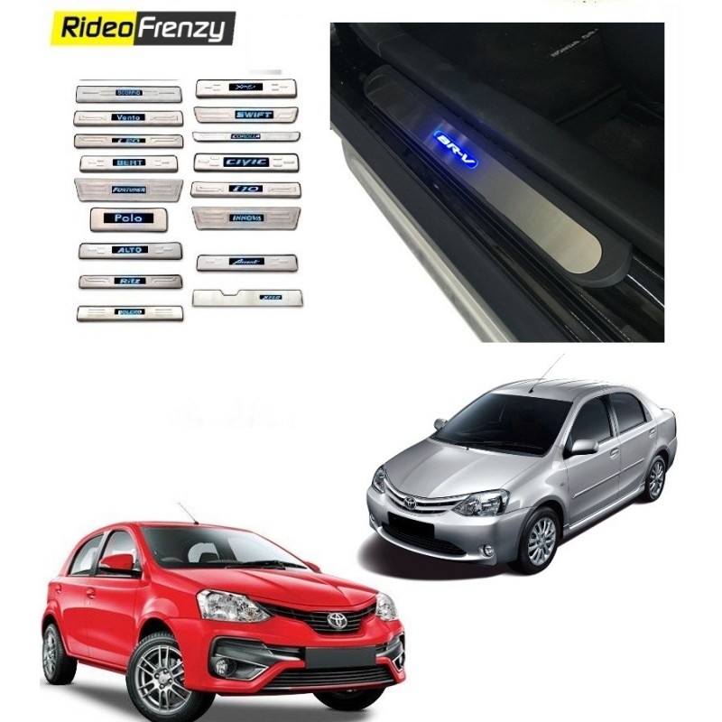 Buy Toyota Etios Stainless Steel Sill Plate with Blue LED online at low prices-Rideofrenzy