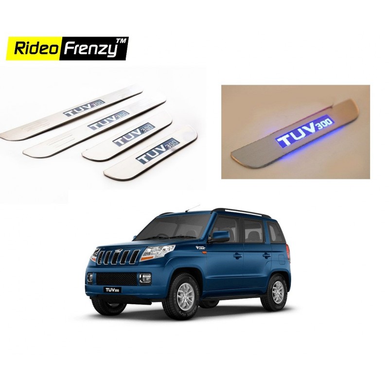 Buy Stainless Steel Mahindra TUV300 Sill Plate with Blue LED online at low prices-Rideofrenzy