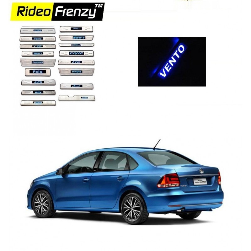 Buy Volkswagen Vento Stainless Steel Sill Plate with Blue LED online at low prices | Rideofrenzy
