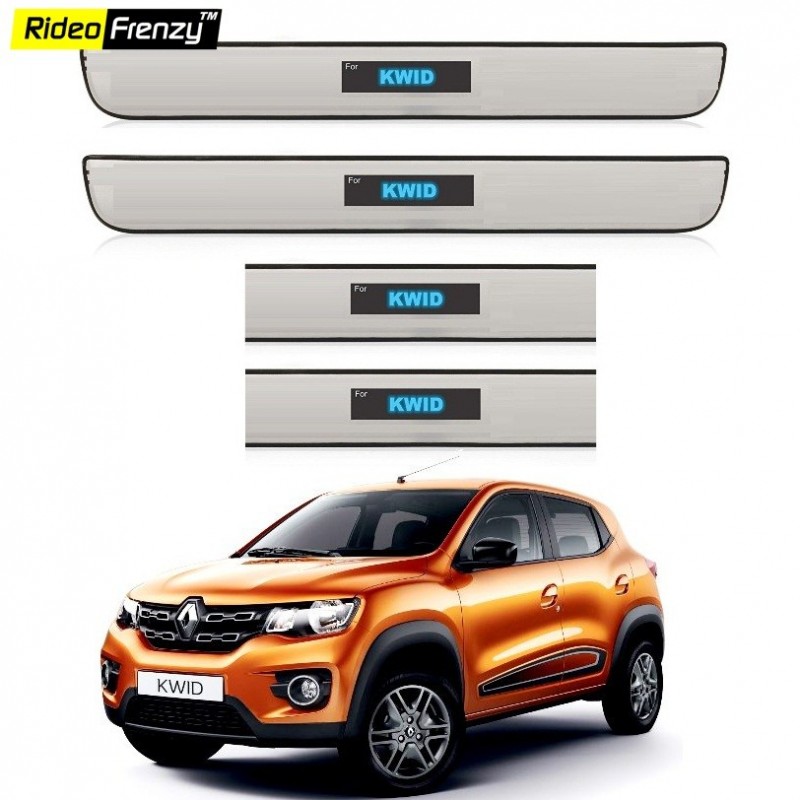 Buy Stainless Steel Renault Kwid Sill Plate with Blue LED online at low prices | Rideofrenzy
