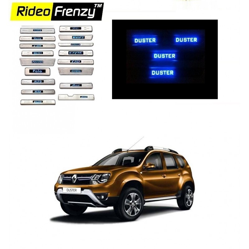 Buy Renault Duster Stainless Steel Sill Plate with Blue LED online at low prices | Rideofrenzy