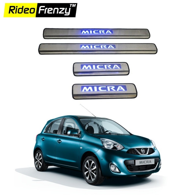 Buy Nissan Micra Stainless Steel Sill Plate with Blue LED online India | Rideofrenzy