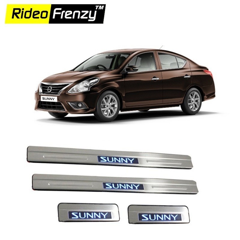 Buy Nissan Sunny Stainless Steel Scuff Plate with Blue LED online India | Rideofrenzy
