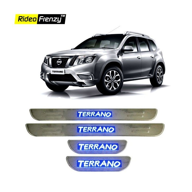 Buy Nissan Terrano Stainless Steel Scuff Plate with Blue LED online | Rideofrenzy
