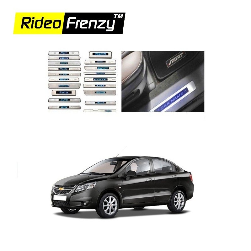 Buy Chevrolet Sail Stainless Steel Sill Plate WITH BLUE LED online | Rideofrenzy