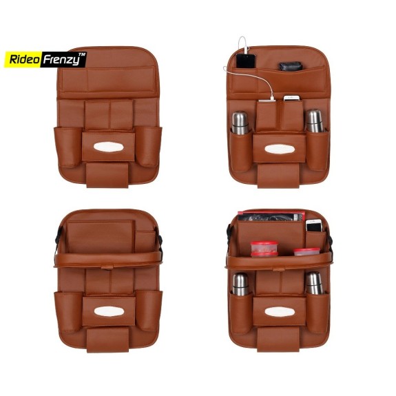 Buy Premium Leather Car Organizer-Multi Pocket 3D Design at low prices-RideoFrenzy