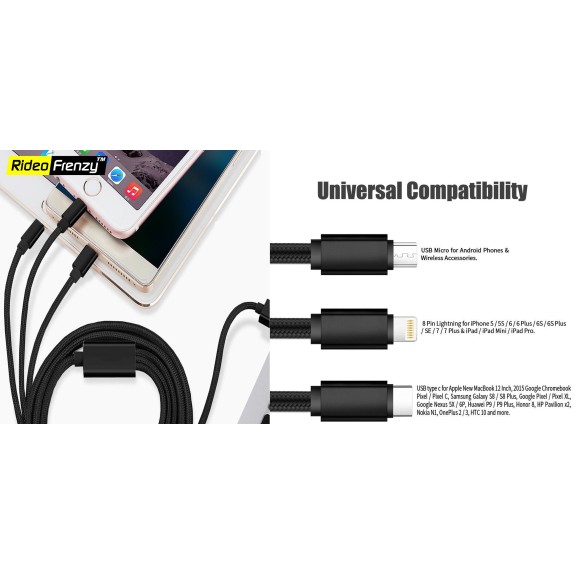 Premium 3 in 1 Mobile Phone Fast Charger Cable