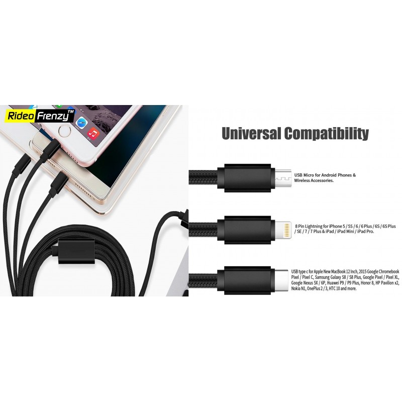 Premium 3 in 1 Mobile Phone Fast Charger Cable