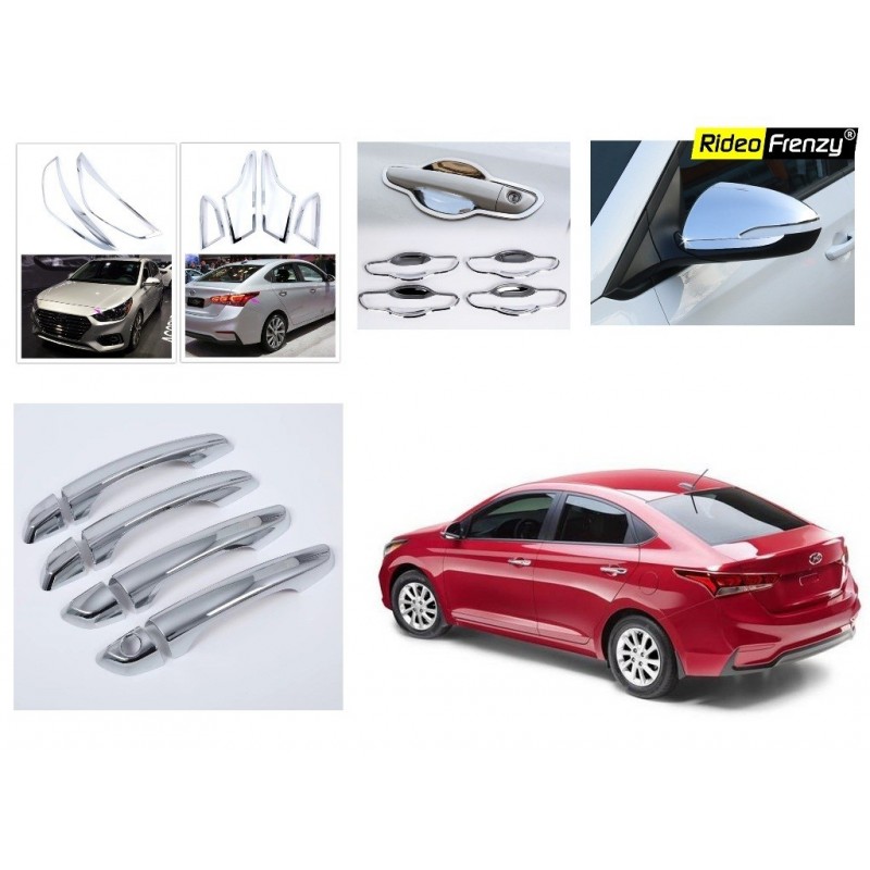 Buy Hyundai Verna 2017 & 2018 Chrome Accessories Combo Set of Head lights,Tail lights,Mirror Covers,Handle covers