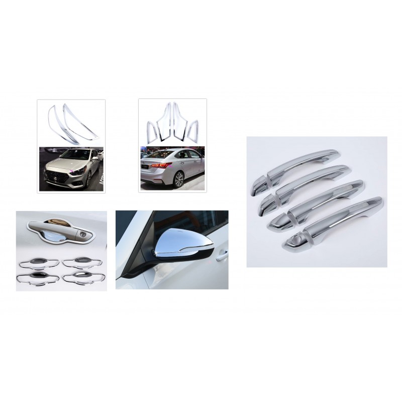 Buy Hyundai Verna 2017 & 2018 Chrome Accessories Combo Set of Head lights,Tail lights,Mirror Covers,Handle covers