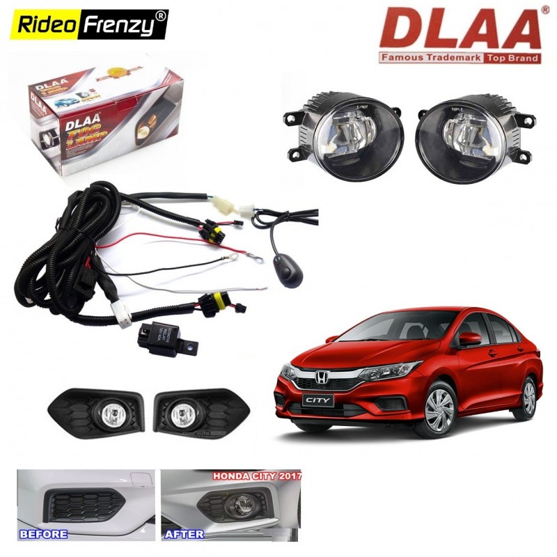 Buy  DLAA Honda City 2017 Fog Lamps with wiring Kit & SWITCH at best price | Rideofrenzy
