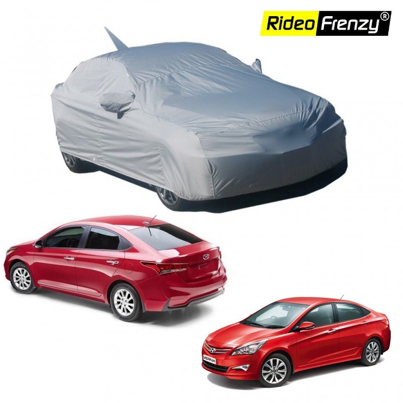 Buy Premium Fabric Hyundai Verna Body Cover with Mirror & Antenna Pockets at low prices-RideoFrenzy