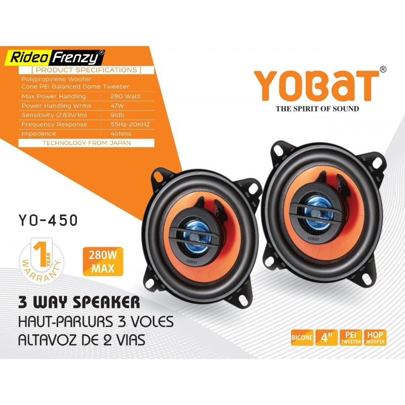 Yobat 3-way 4 inch Component Car Speakers | Inbuilt Tweeter & Woofer | 1 Year Warranty