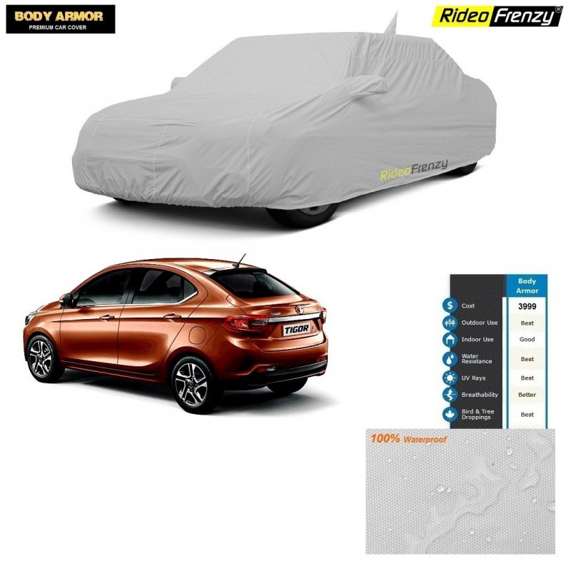 Body Armor Tata Tigor Car Cover with Mirror & Antenna Pocket | 100% WaterProof | UV Resistant | Dustproof | No Color Bleeding