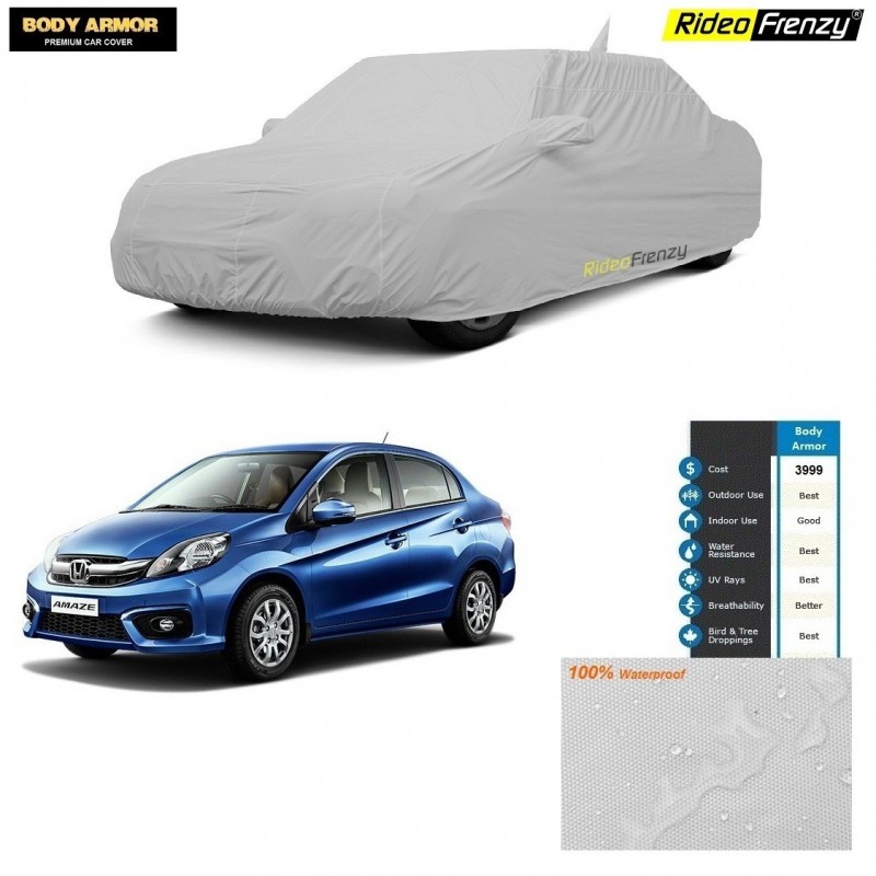 Body Armor Honda Amaze Car Cover with Mirror & Antenna Pocket | 100% WaterProof | UV Resistant | Dustproof | No Color Bleeding