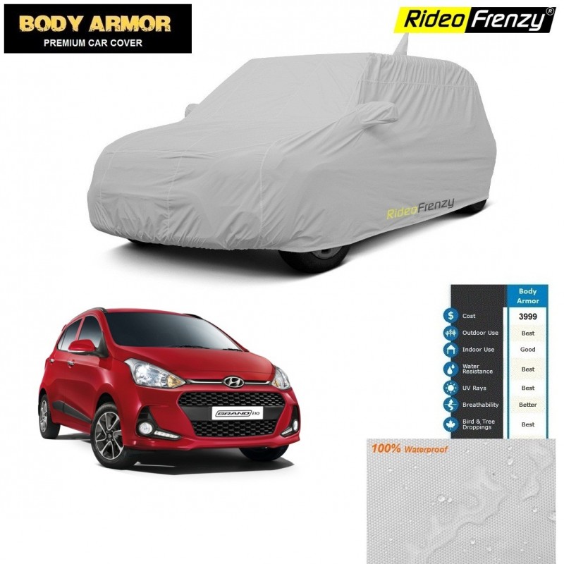 Body Armor Hyundai Grand i10 Car Cover with Mirror & Antenna Pocket | 100% WaterProof | UV Resistant | No Color Bleeding