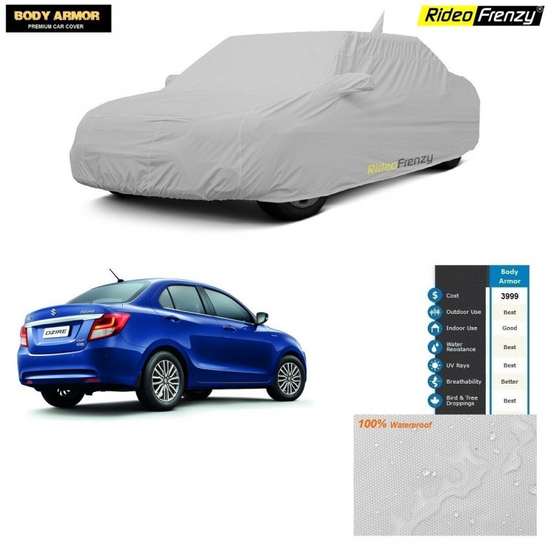 Body Armor New Dzire 2017 Car Cover with Mirror & Antenna Pocket | 100% WaterProof | UV Resistant | No Color Bleeding