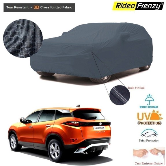 New Tata Harrier Body Cover with Mirror Pockets | 3D Cross Knitted Fabric | UV & Tear Resistant