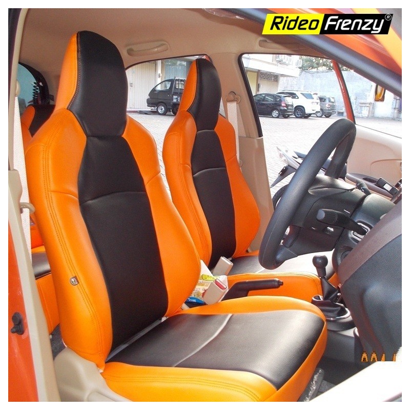 Original Pattern Honda Black Car Seat Covers Premium Art Leather For Brio Amaze And Mobilio - Orange Seat Covers For Cars