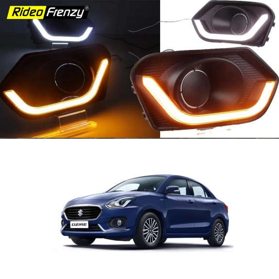 New Dzire 2017-2020 Led DRL Day Time Running Lights with Fog Lamps | Matrix Type Turn Indicator Signal