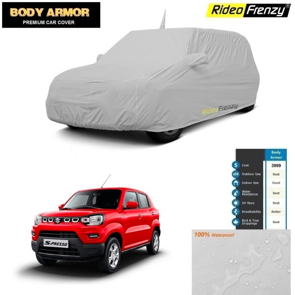 Body Armor Maruti S-Presso Car Cover with Mirror & Antenna Pocket | 100% WaterProof | UV Resistant | No Color Bleeding