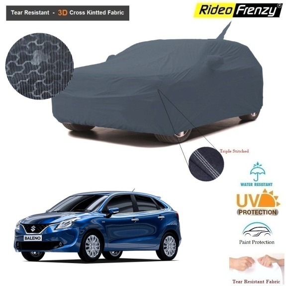 Maruti Baleno Body Cover with Antenna and Mirror Pockets | 3D Cross Knitted Fabric | UV & Tear Resistant