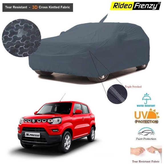 Maruti S-Presso Body Cover with Antenna and Mirror Pockets | 3D Cross Knitted Fabric | UV & Tear Resistant