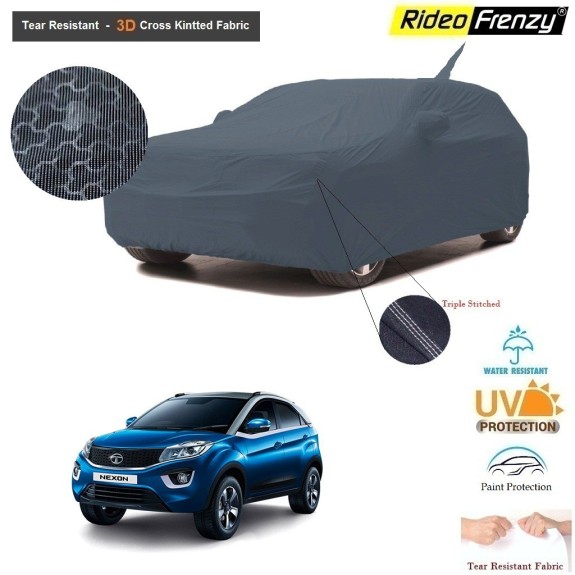 Tata NEXON Body Cover with Antenna and Mirror Pockets | 3D Cross Knitted Fabric | UV & Tear Resistant