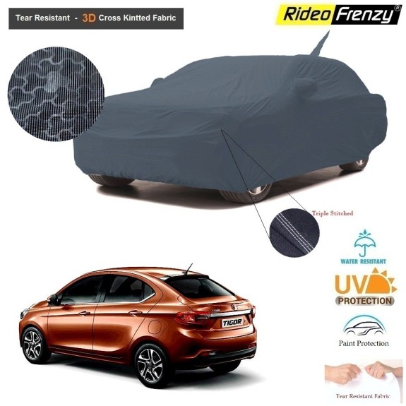 Tata Tigor Body Cover with Antenna and Mirror Pockets | 3D Cross Knitted Fabric | UV & Tear Resistant