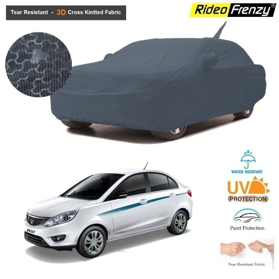 Tata Zest Body Cover with Antenna and Mirror Pockets | 3D Cross Knitted Fabric | UV & Tear Resistant