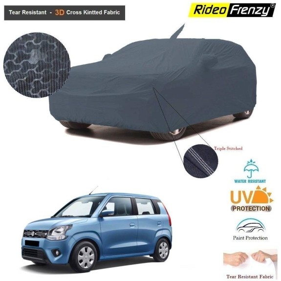 Maruti WagonR 2019 Body Cover with Antenna and Mirror Pockets | 3D Cross Knitted Fabric | UV & Tear Resistant